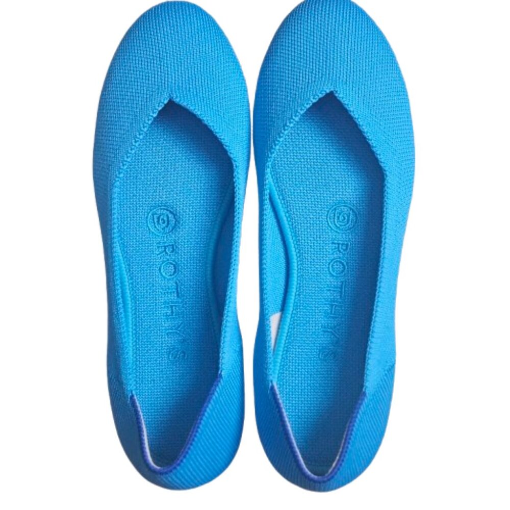 Rothy's The Flat Peacock Blue Round Toe Ballet Flats SZ 6 Retired Color Like New - Picture 2 of 9